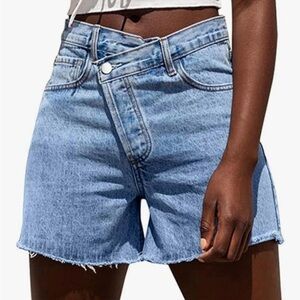 Women's Light Blue Denim Crossover Jean Shorts